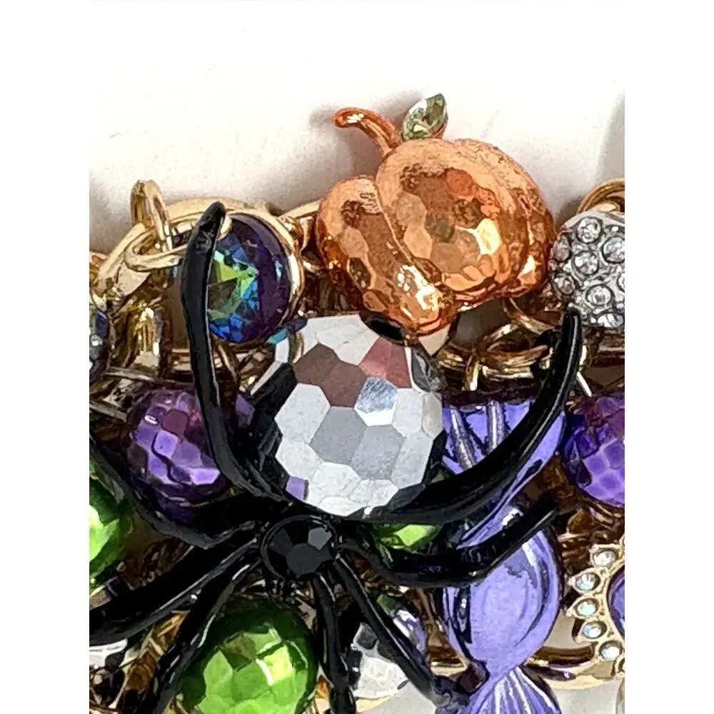 Betsey Johnson Halloween Toggle Bracelet Black Cat Spider Bat Candy Charms Wide